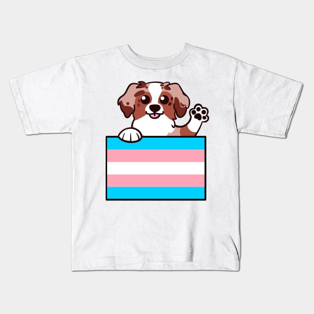 Love is Love Puppy - Red Merle Trans Pride Flag Kids T-Shirt by LittleGreenHat